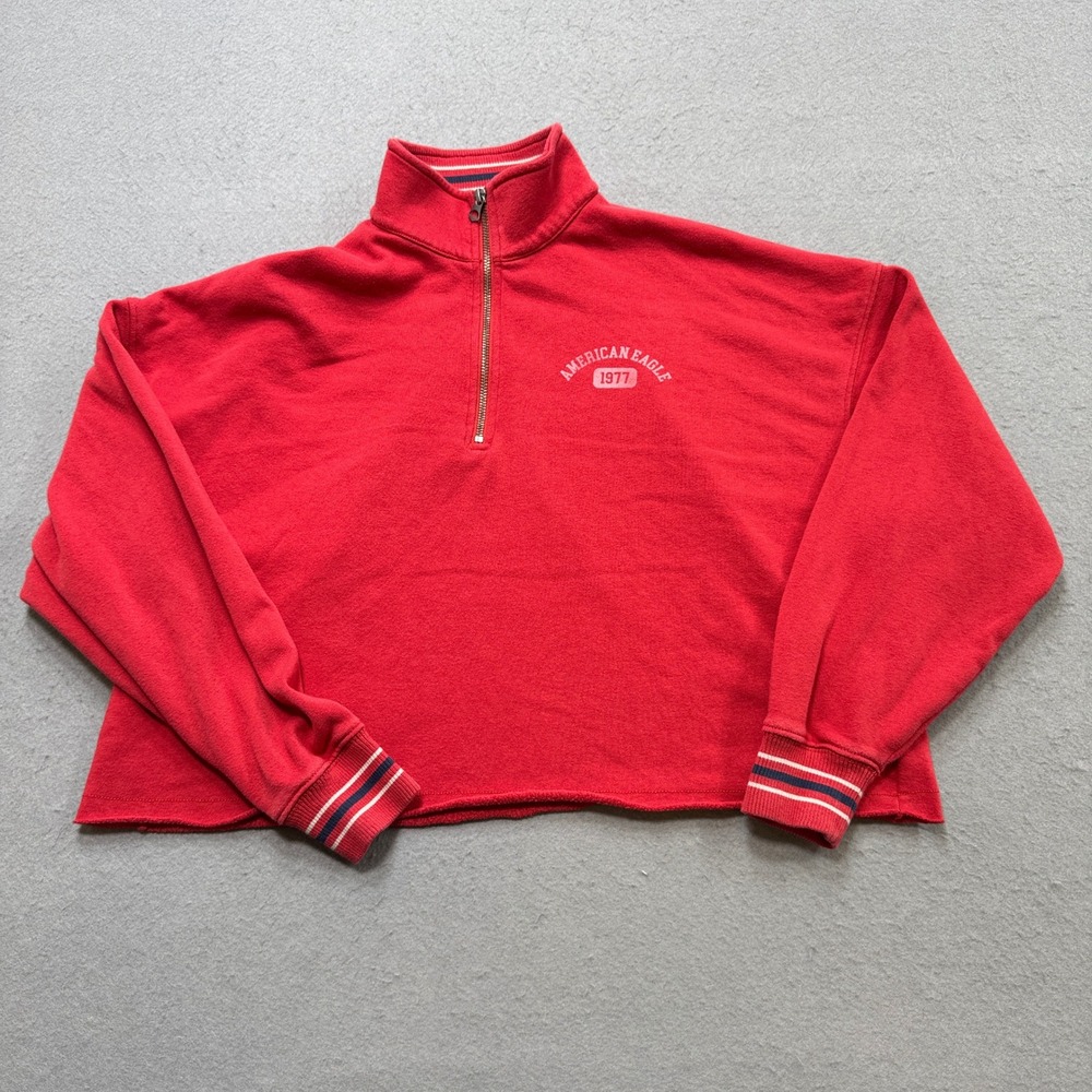 American Eagle‎ Sweatshirt Women's S Red Cropped Boxy Fit Quarter Zip Pullover